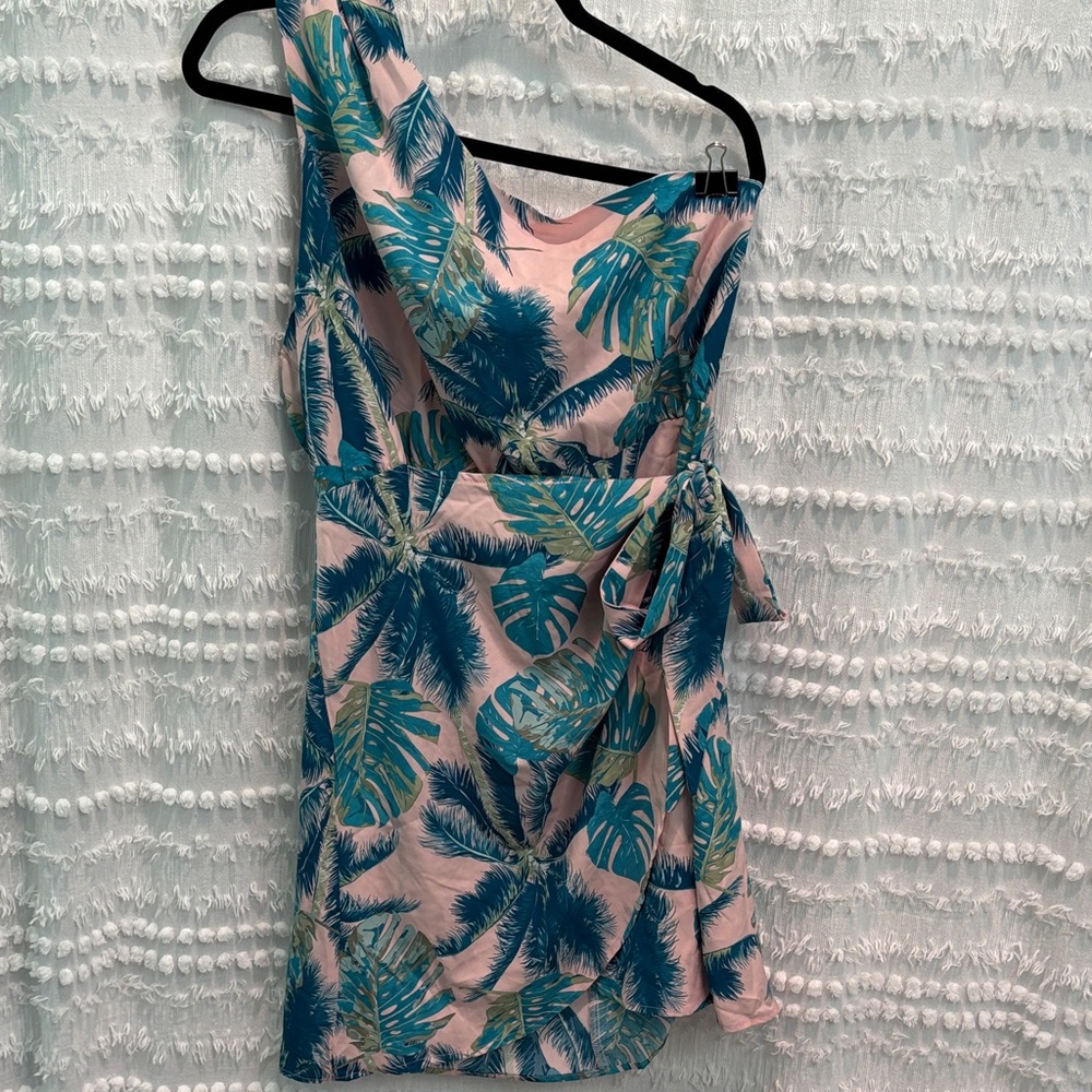 Tropical Print One-Shoulder Dress